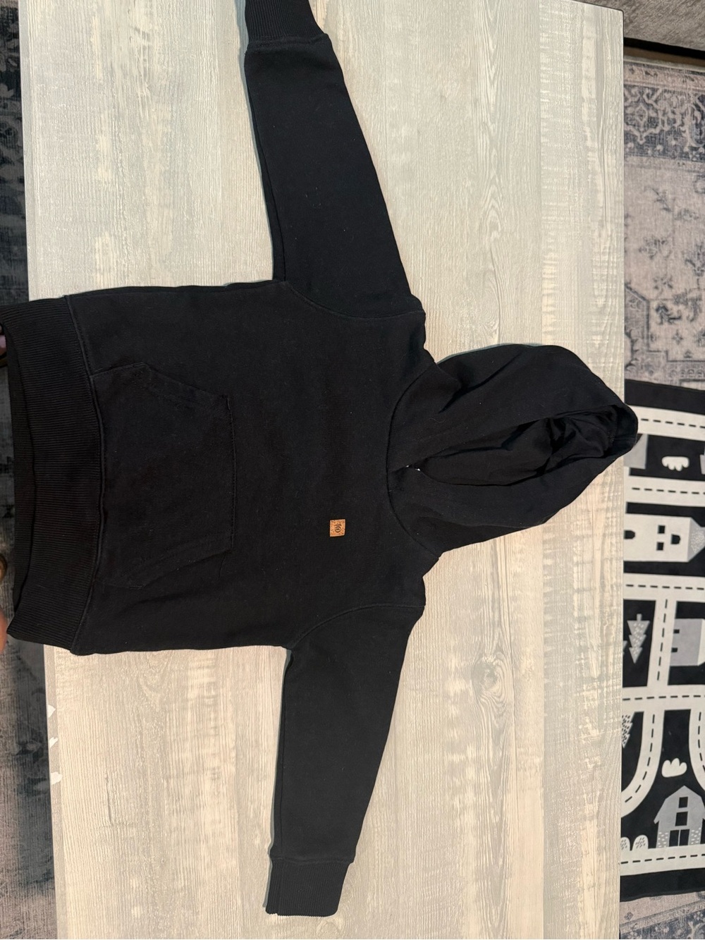 Tentree Black Kids Hooded Pullover with Leather-Look Patch